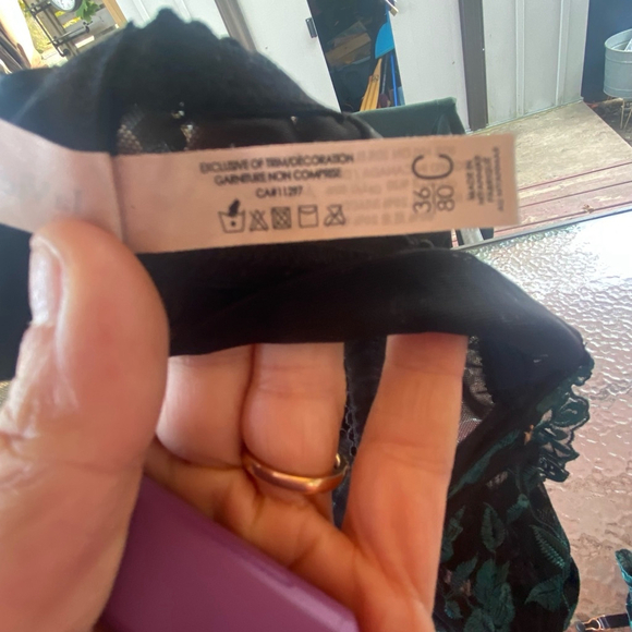 La Vie En Rose Lingerie Set Teal Black Lace Sheer Sexy Forest Green Goth 36C - Picture 10 of 12